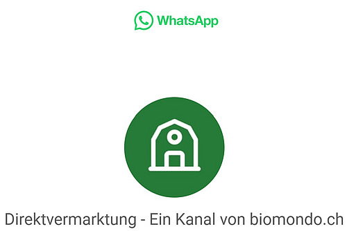 Das Symbol zeigt ein Haus in einem grünen Kreis. Darunter steht der Schriftzug «Direktvermarktung - ein Kanal von biomondo.ch».